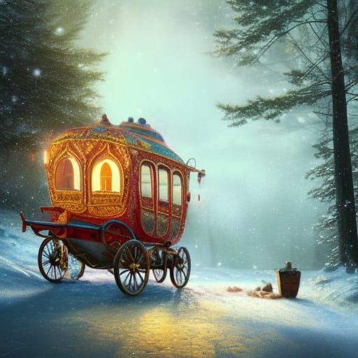 Ornate Gypsy Caravan in a Hyperrealistic Fantasy Art Style