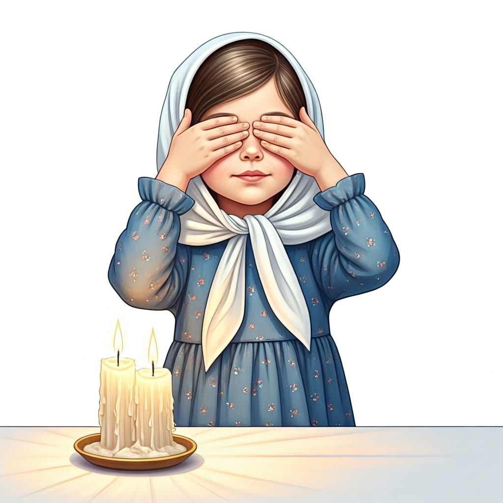 Young Girl Lighting Shabbat Candles Illustration