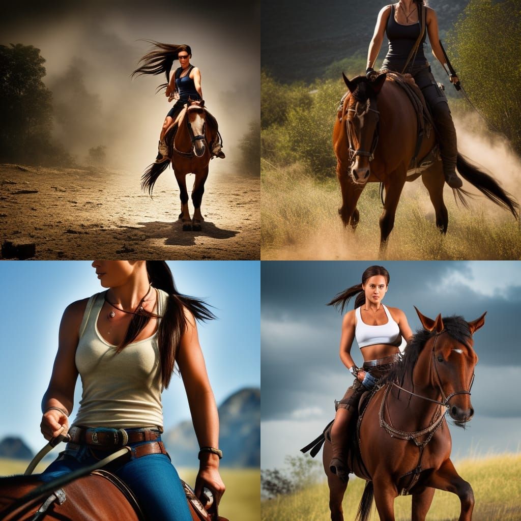 Lara croft horseriding - AI Generated Artwork - NightCafe Creator