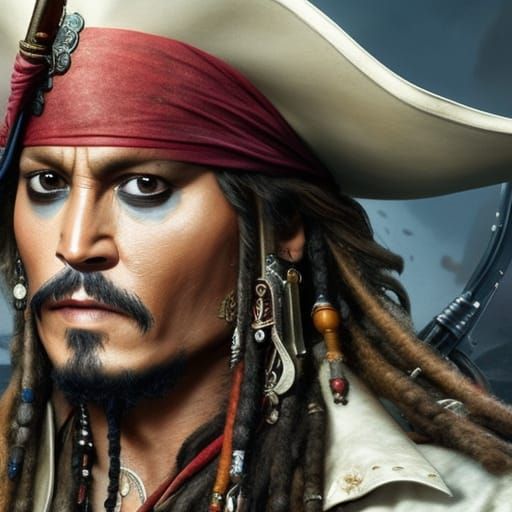 Johnny Depp as Captain Jack Sparrow, head and shoulders portrait, 8k ...