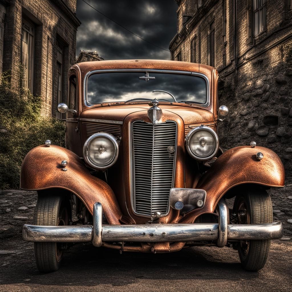 an old car with missing wheels
