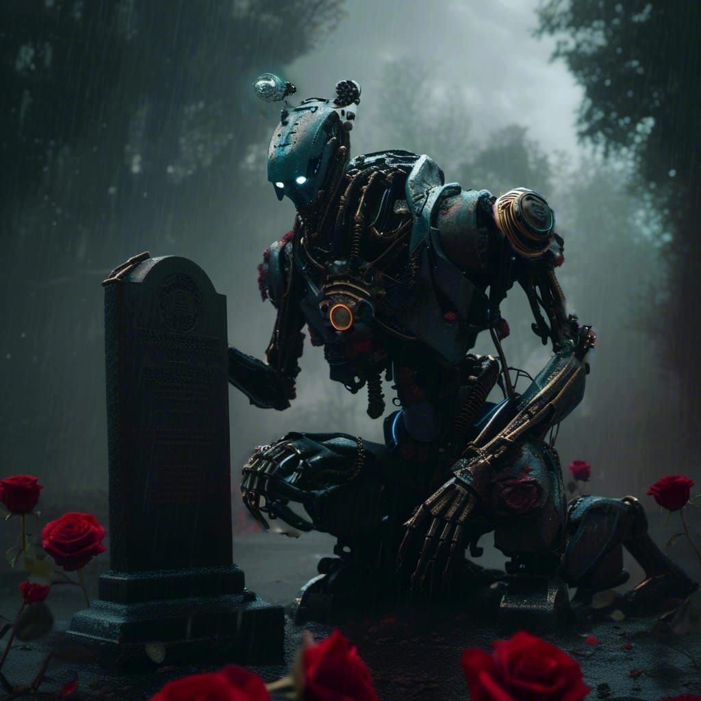 Robots mourn too, his metal outlasted the flesh of his creator
