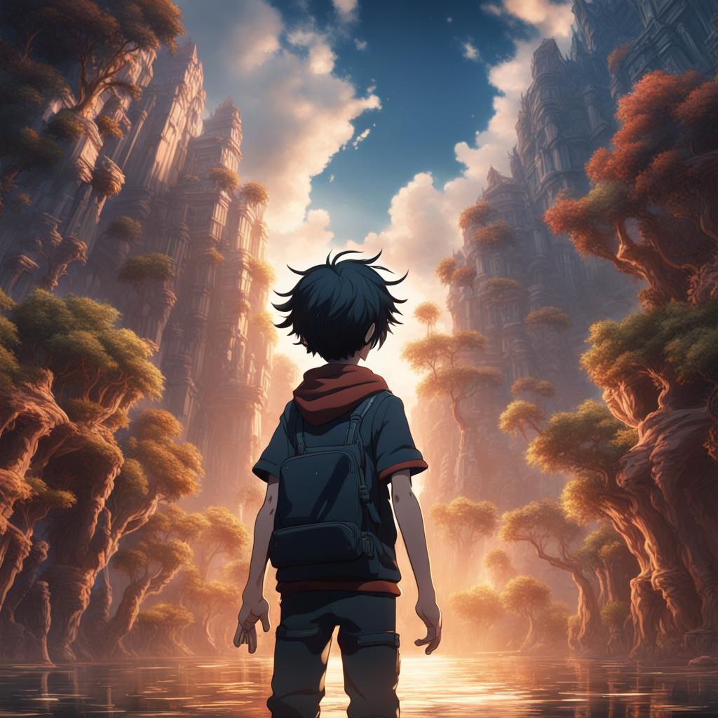 10-year-old anime boy grasping air