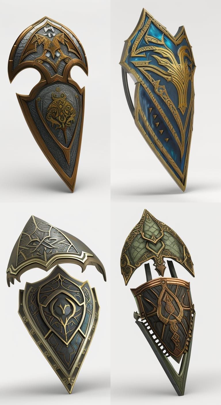 Intricate elven shield, skyrim, deadric style, dwarven colors, zenimax ...