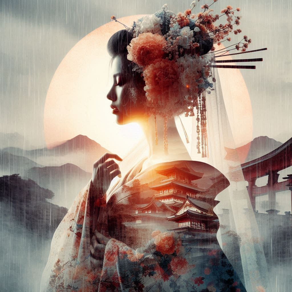 double exposure beautiful fantasy DALL-E 3 portrait landscap...