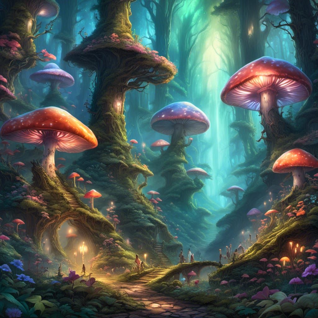  <lora:Glowy painting:1.0> glowing mushroom forest