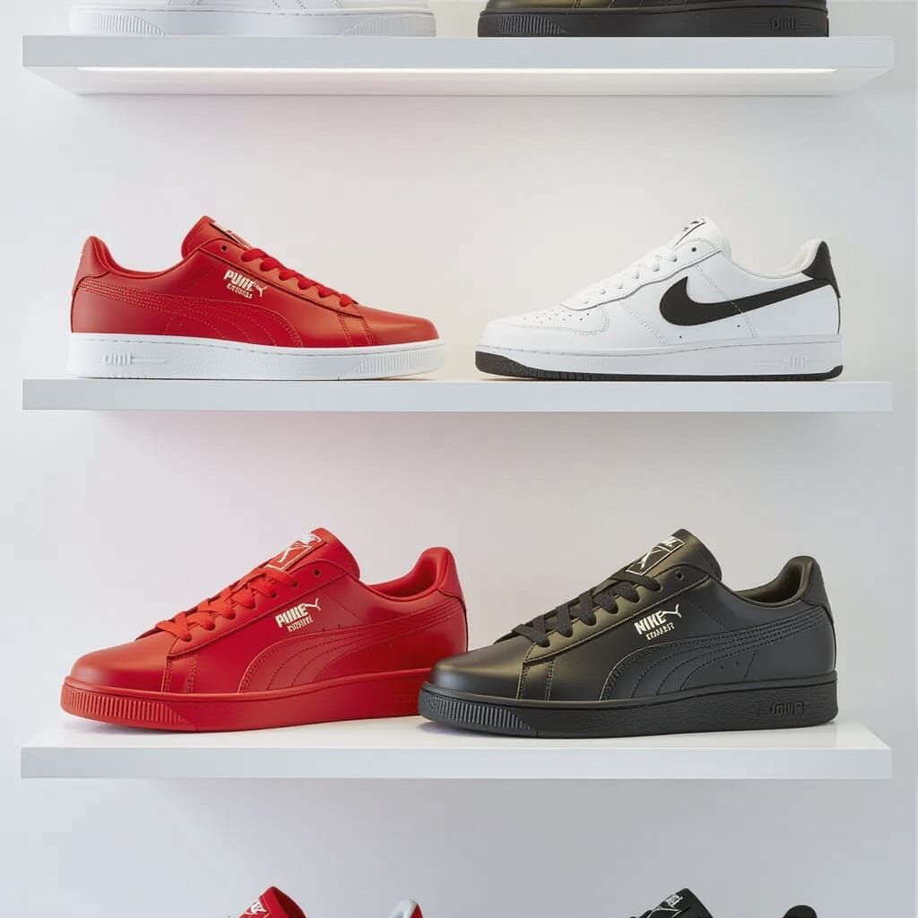 Puma and Nike Sneakers Side-by-Side in Studio