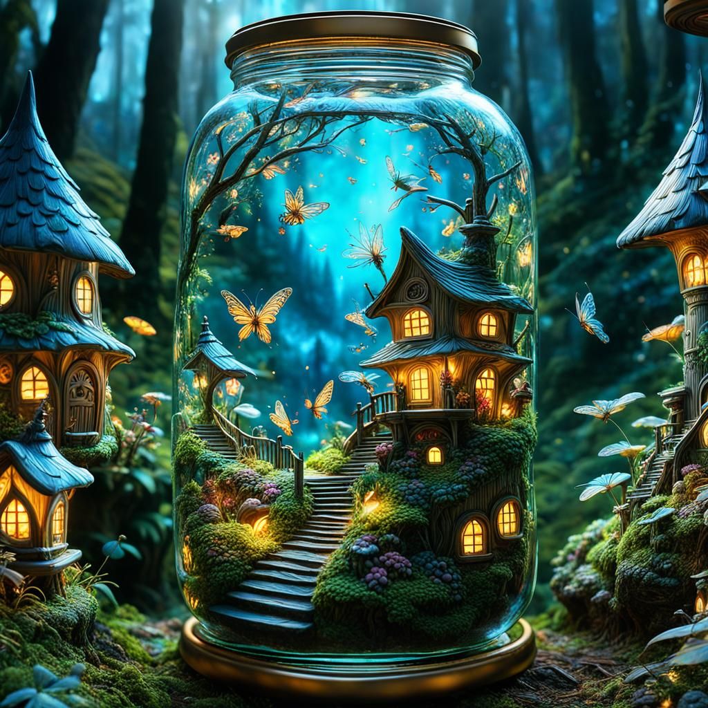 Inside a jar glass, Fairy village