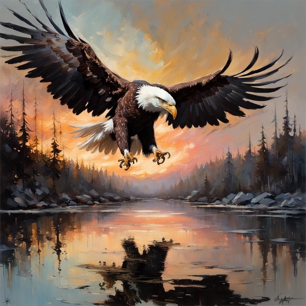 Bald Eagle over Still Water