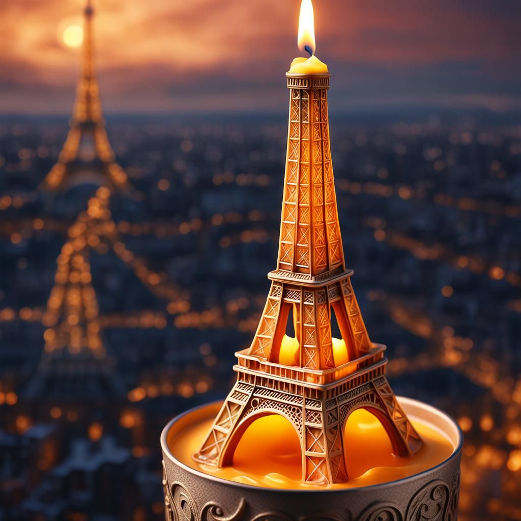 Eiffel Tower Candle in Dreamy Parisian Landscape