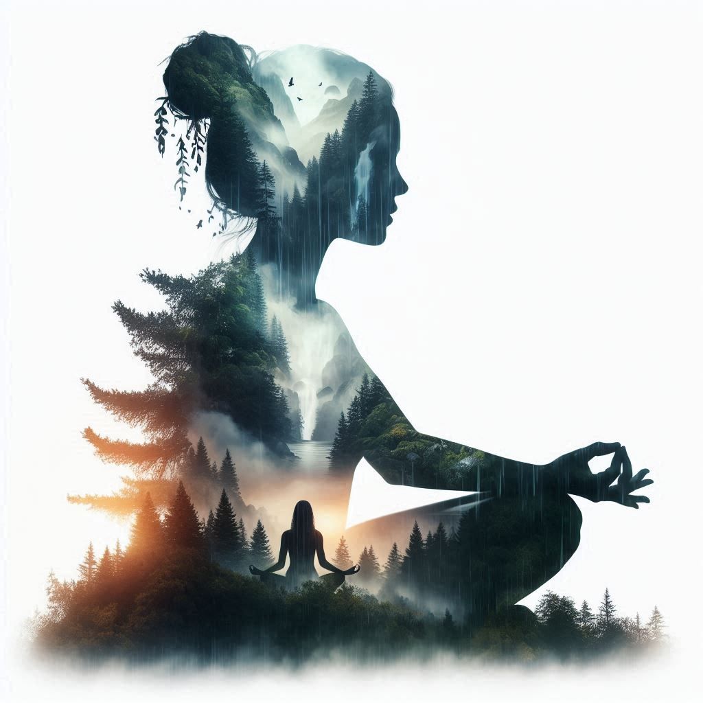 double exposure beautiful fantasy DALL-E 3 portrait landscap...