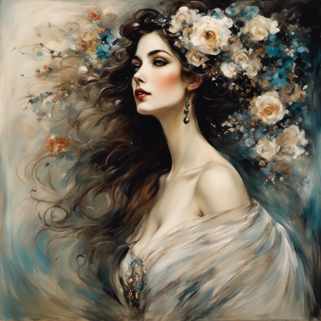 Beautiful woman with flowers <lora:HauntingPortraits:1.0> 