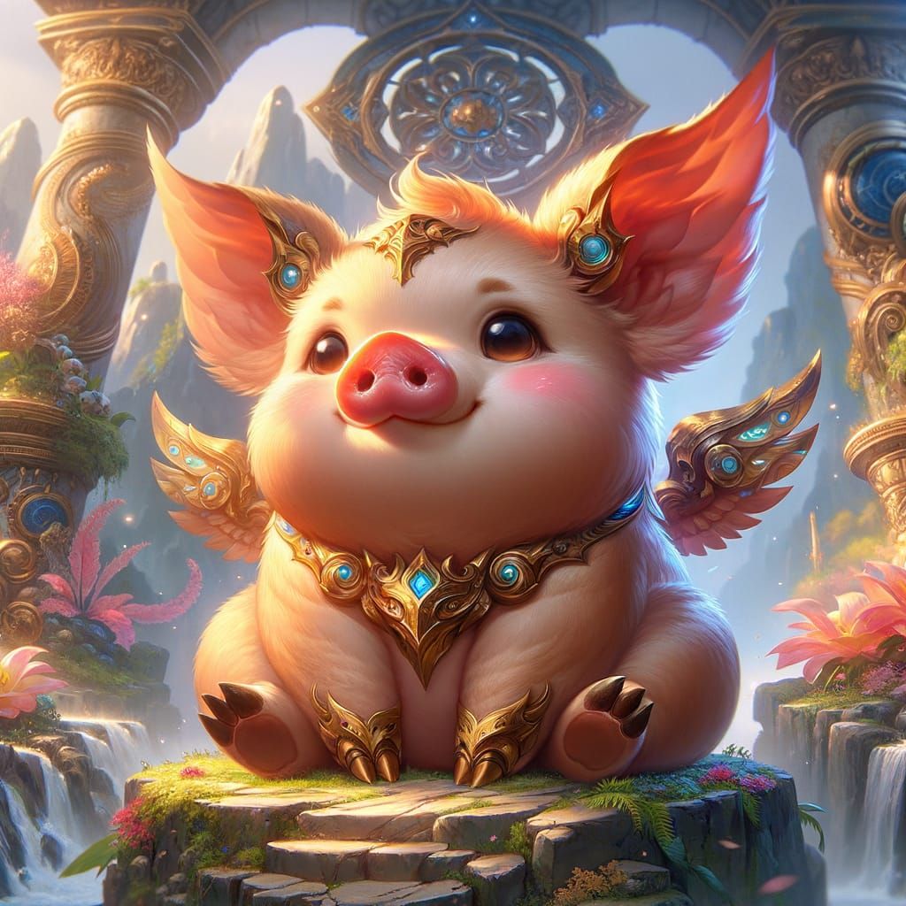 Cute Golden Pig in Fantastical Matte Painting
