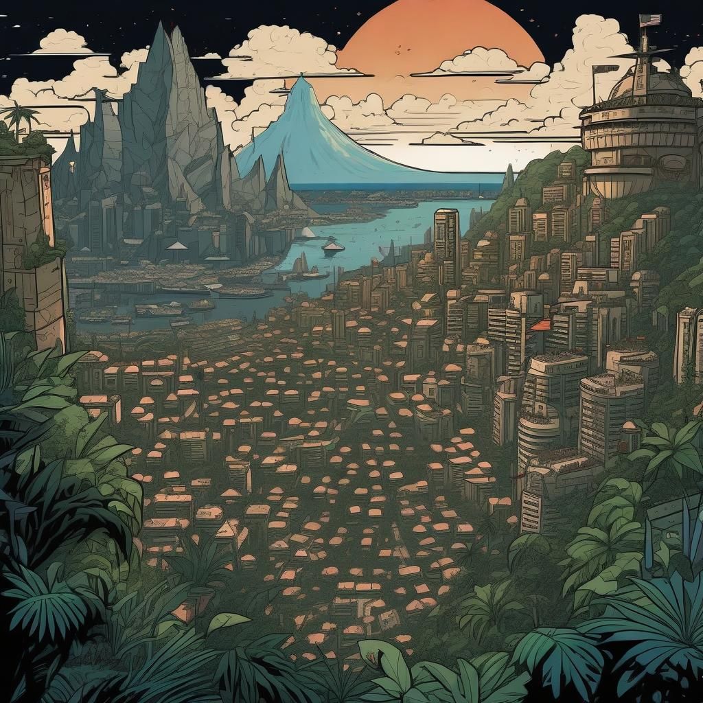 You are a top a mountain looking down at the distant city of...