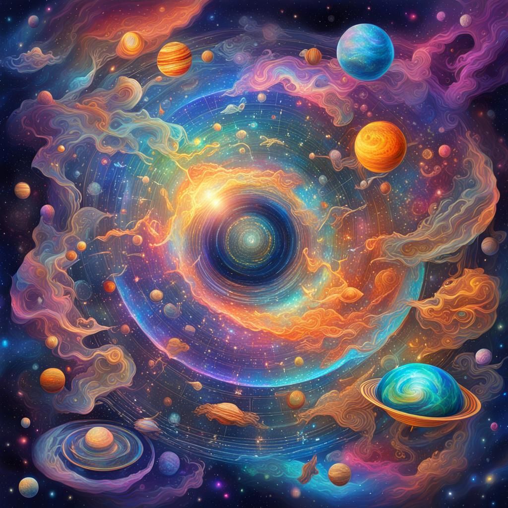 Space-time warp. Unique, busy, and colourful