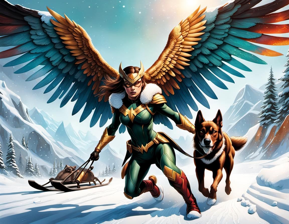 Hawkgirl dogsledding… In her own way - AI Generated Artwork - NightCafe ...