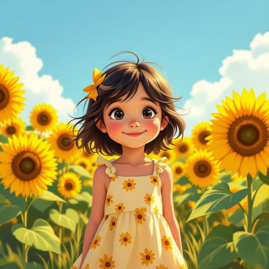 Girl in Sunflower Field at Golden Hour