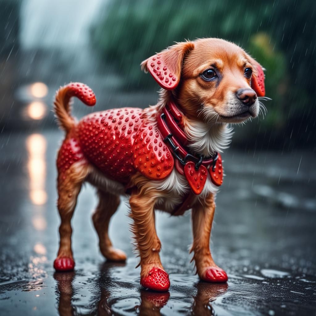  little adorable strawberry dog in rain 