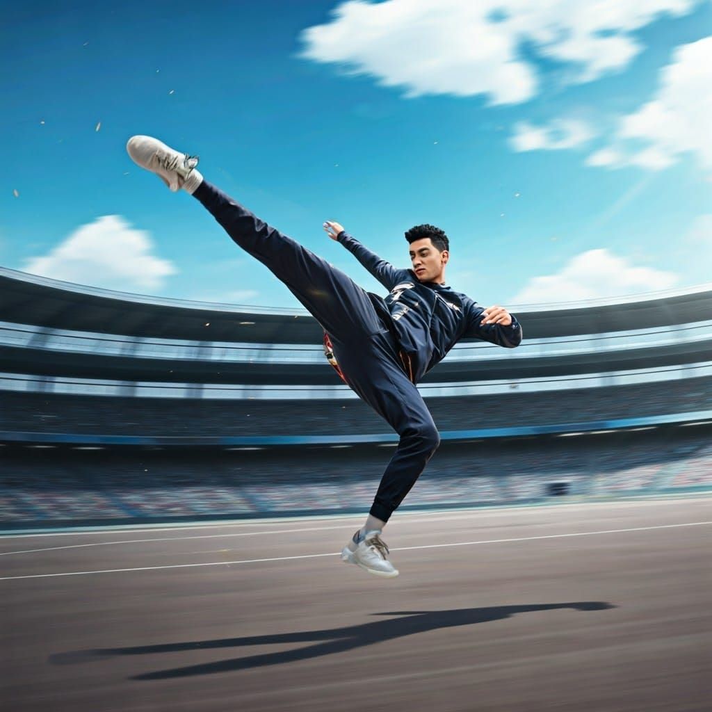 Dynamic Mid-Air Kick in Anime Style