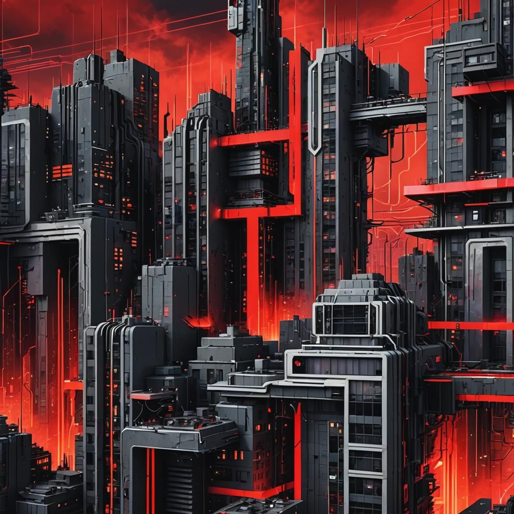 Dystopian post-apocalyptic pixelated neofuturistic look less...