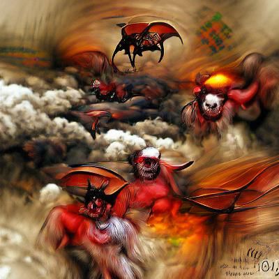 Demons in hell flying around the devil deviantart detailed