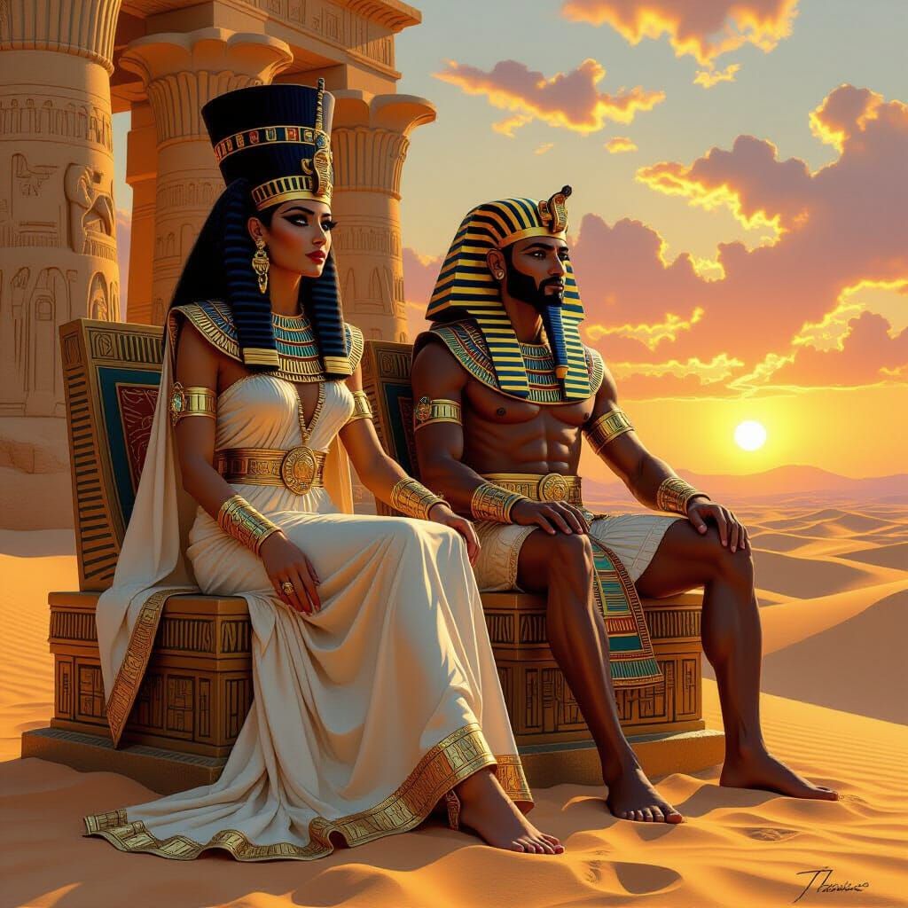 Pharaoh Akhenaten and his Queen, the eternal beauty, Nefertiti