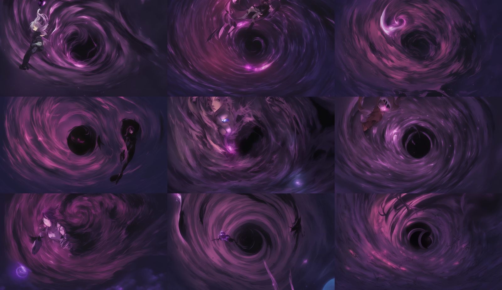 purple vortex black hole destroying everything in its path by artist