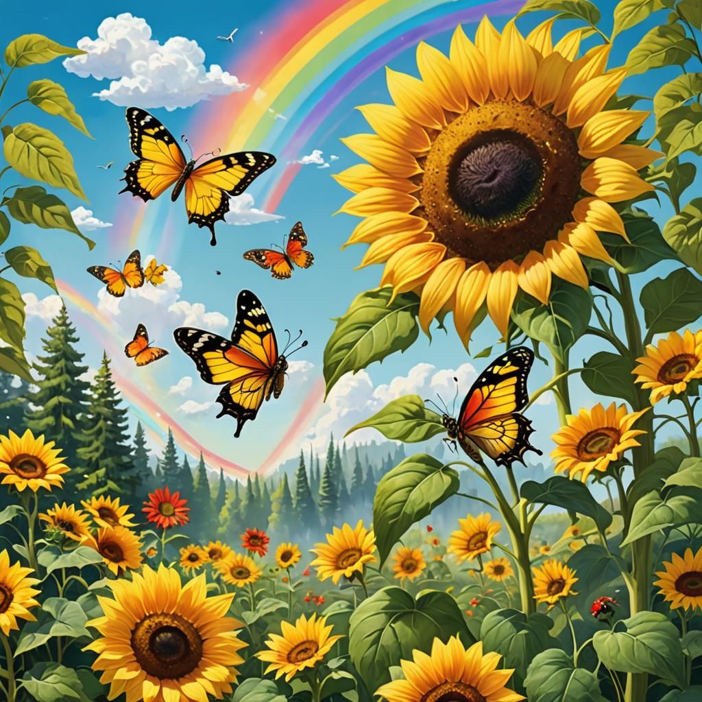 "A peaceful outdoor scene celebrating the beauty of nature. A towering