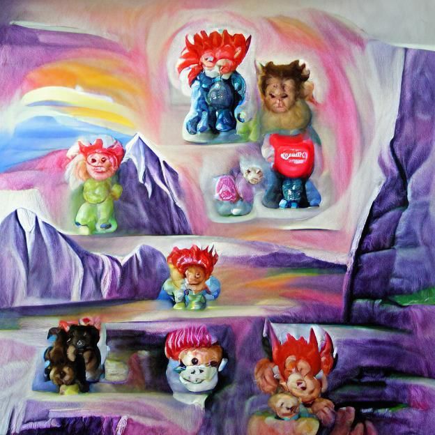 Beanie babies collection troll dolls detailed painting