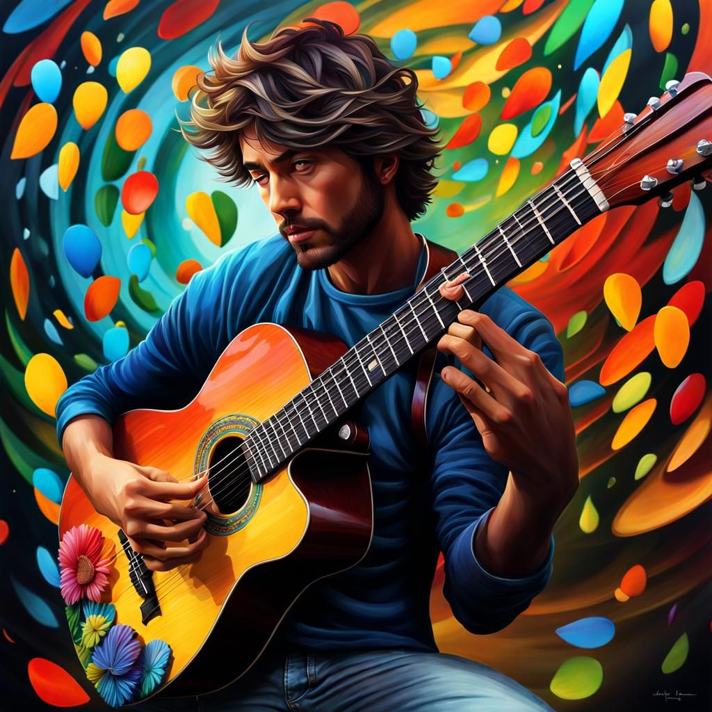 Hyperrealistic Guitar Played by Wind Through Seasons