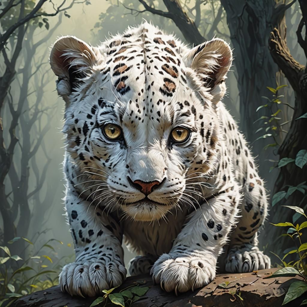 Sinister Little White Leopard, Greg Rutkowski Style