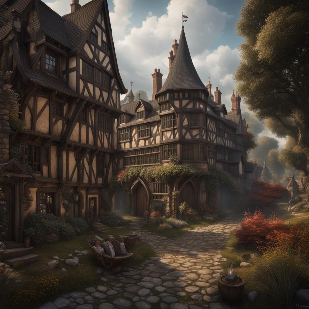 Tudor village - AI Generated Artwork - NightCafe Creator