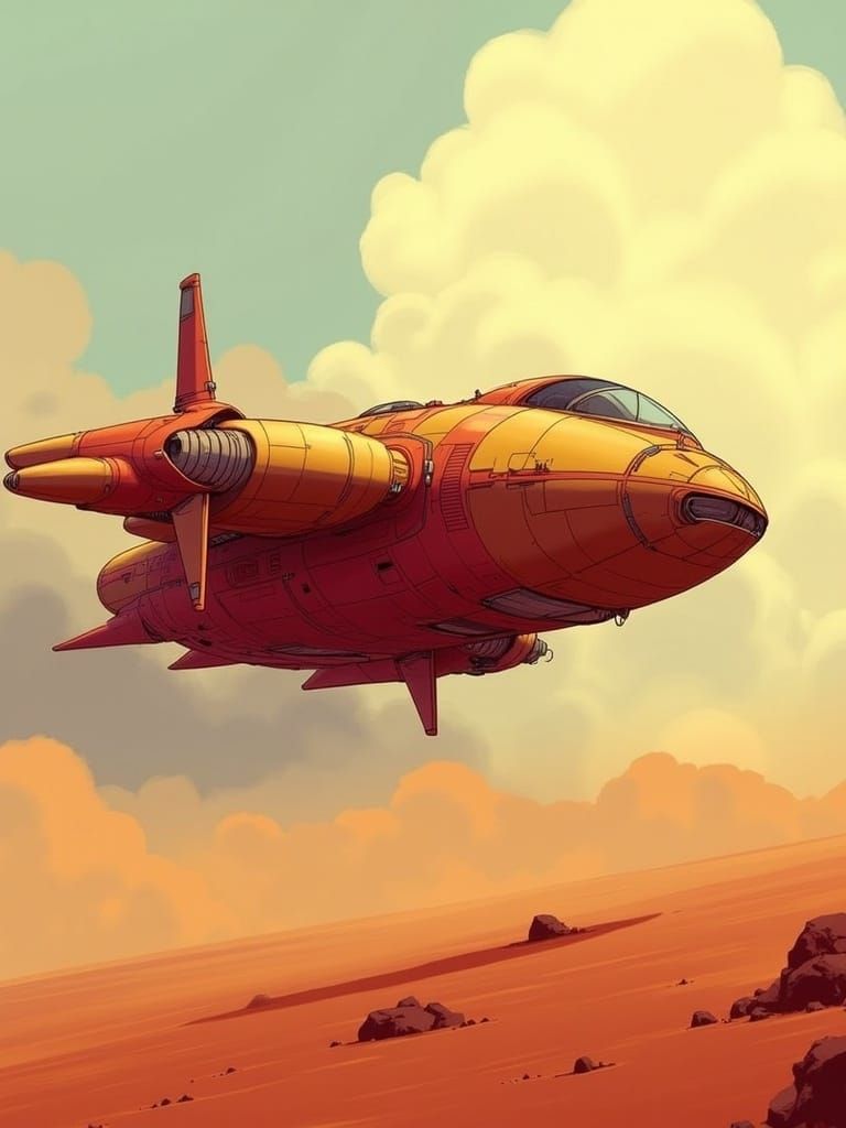 <lora:Astronavis:1.0>8k, cel shaded close-up head-on view of large cruiser starship in the style of Chunhui Chang, landing on a desert blan...
