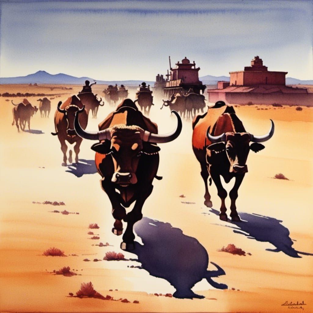 <lora:Rainbow Watercolour:1.0> Bulls on parade 