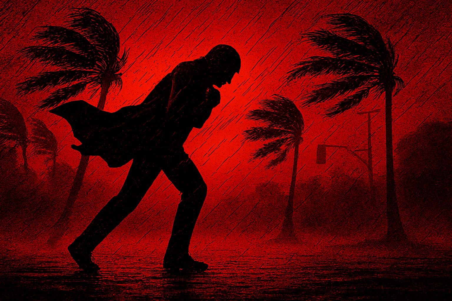 Lone Figure Walking in a Hurricane