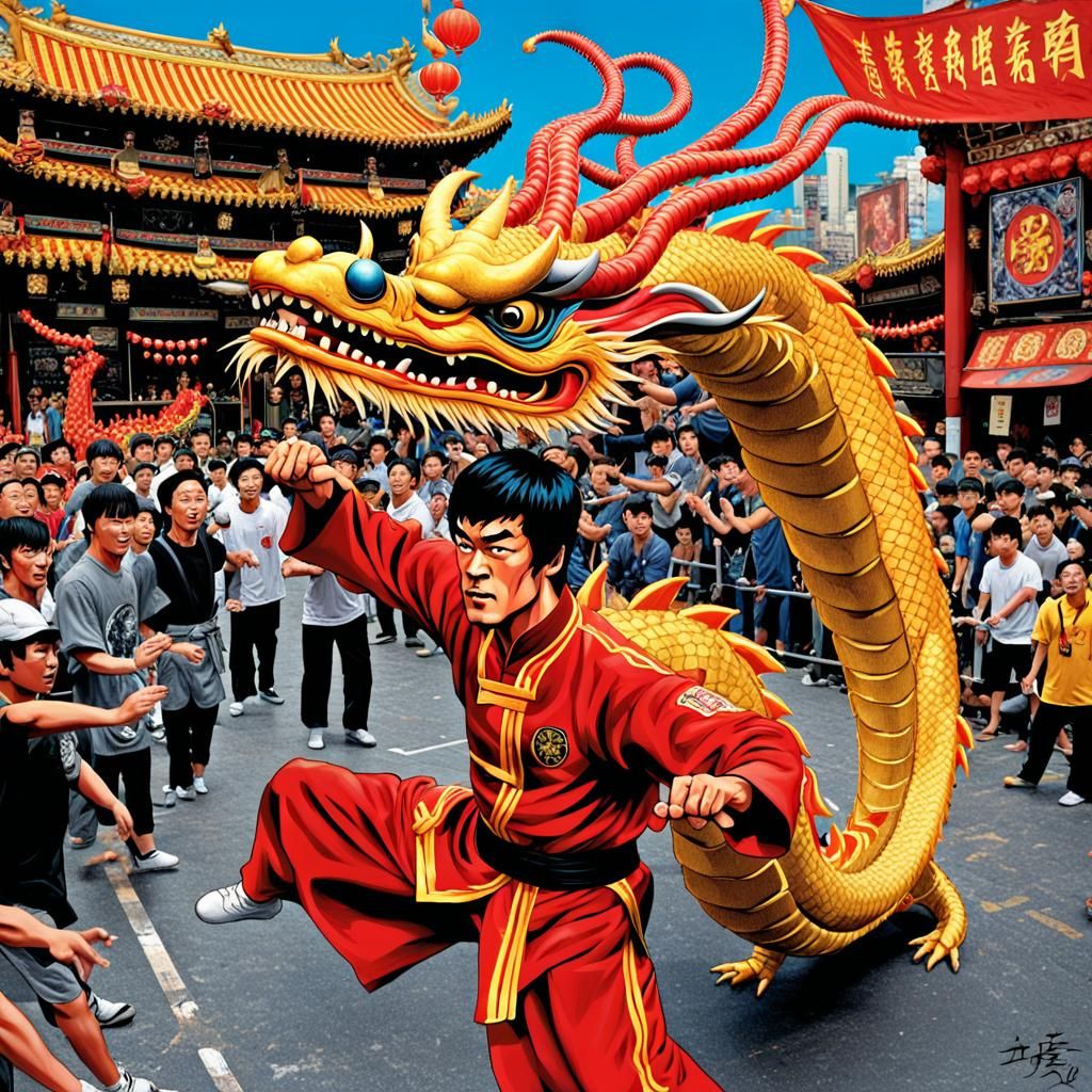 Dragon Dance Chinese Kung Fu Street Carnival