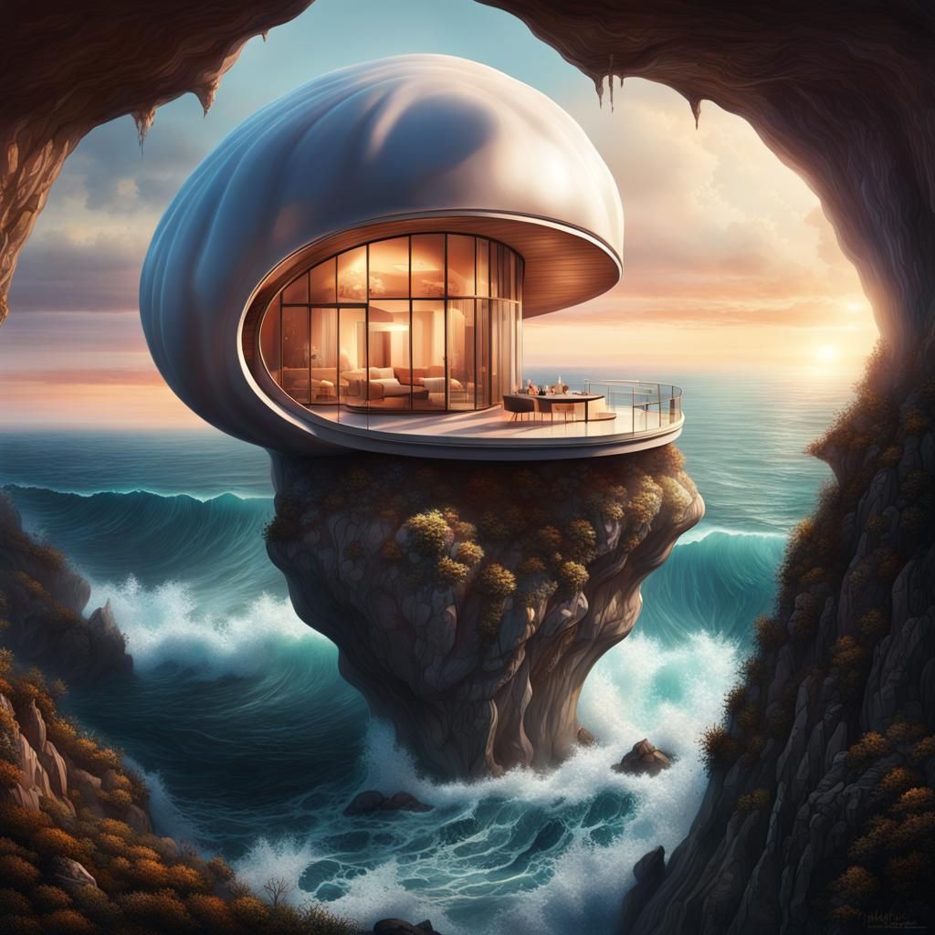 avant-garde abode shaped like a giant seashell  by @lokicheddar