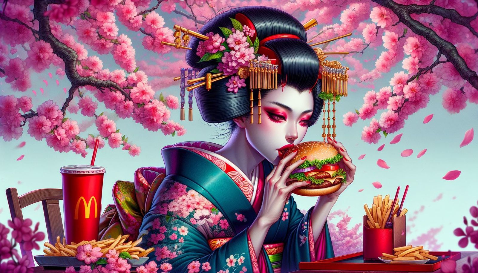 Geisha and the hamburger ai generated artwork nightcafe creator