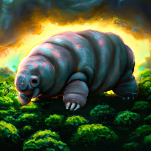 Tardigrade walking on grass