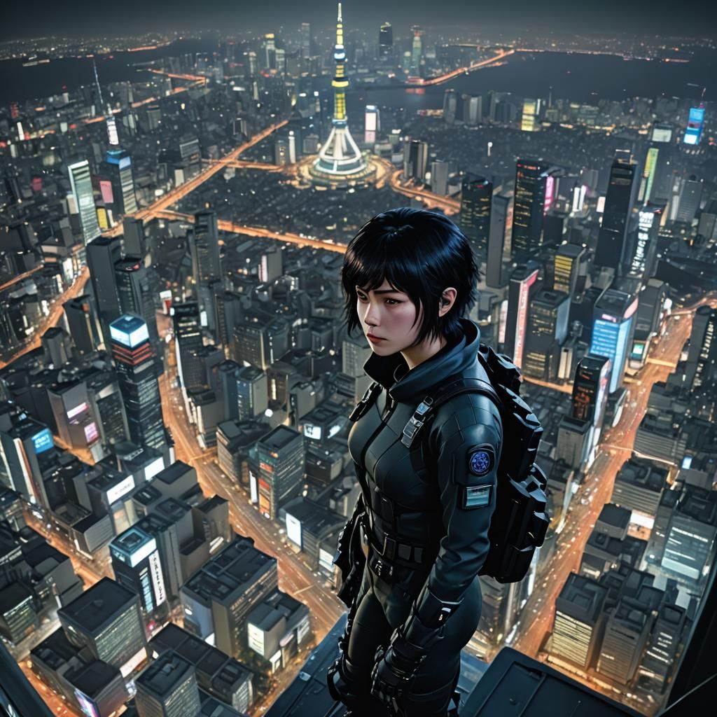 Kusanagi Motoko, watching from the top of SKYTREE, in the To...