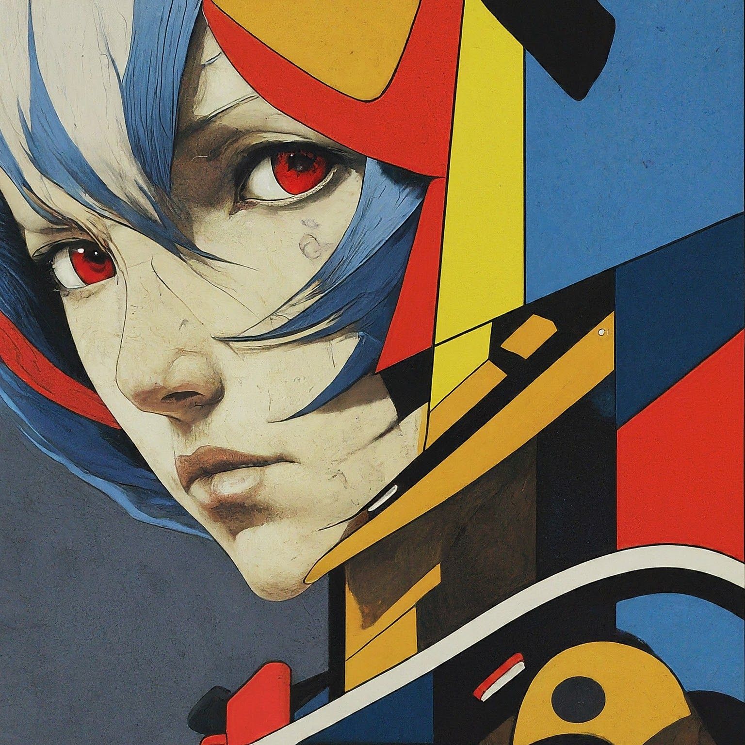 Piet Mondrian style Blue haired Ayanami Rei