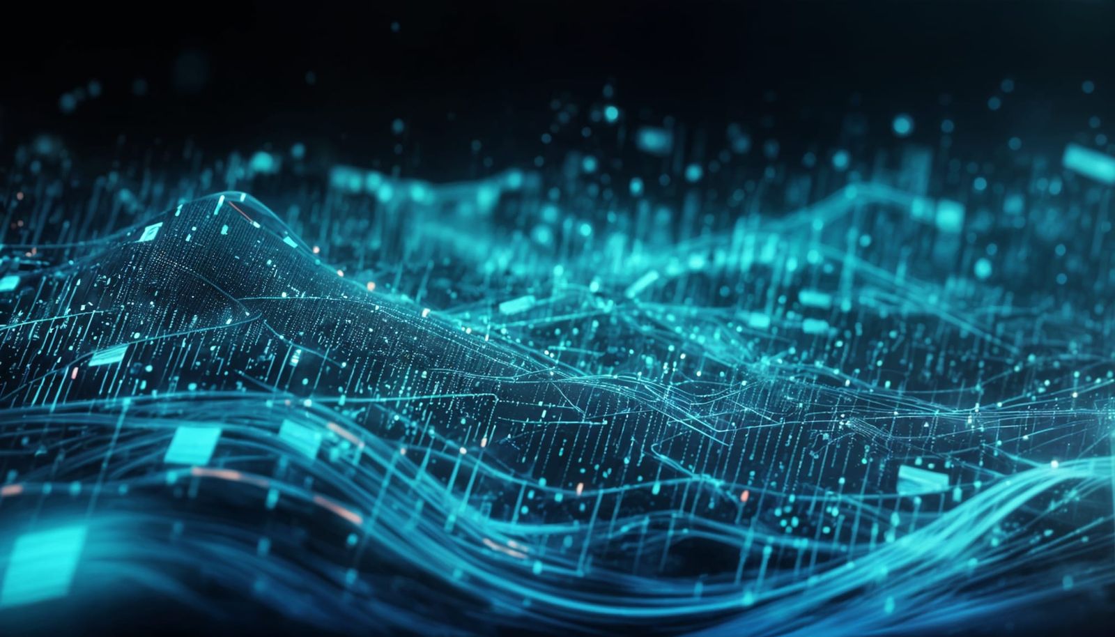 Abstract blue tech background with digital waves, dynamic ne...