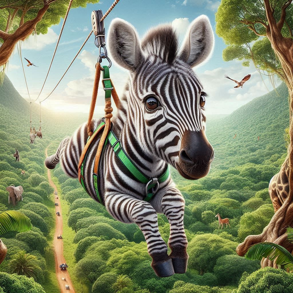 Ziplining Zebra in Zambia