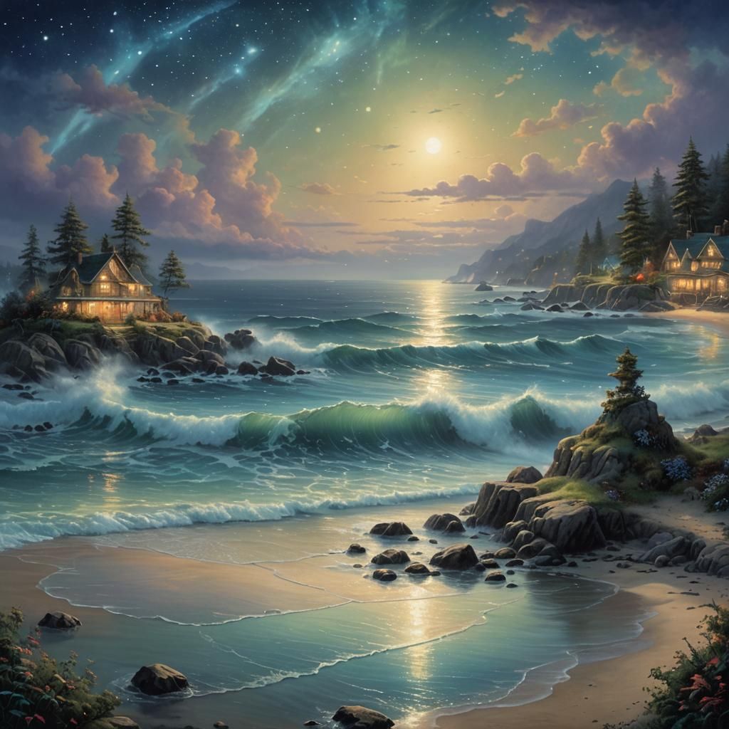 Bioluminescent Beach Organism Under Night Sky