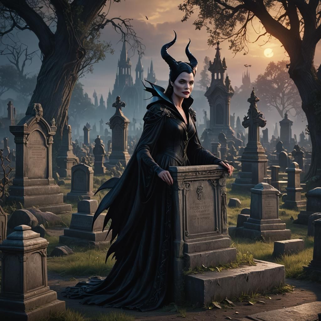 Angelina Jolie in a Maleficent costume stalks a cemetery in ...