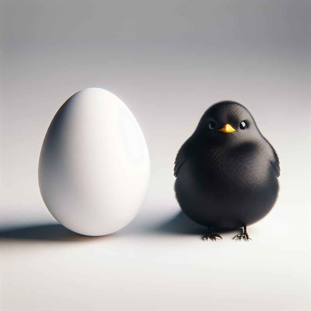 Hyperrealistic Egg and Black Bird 3D Rendering