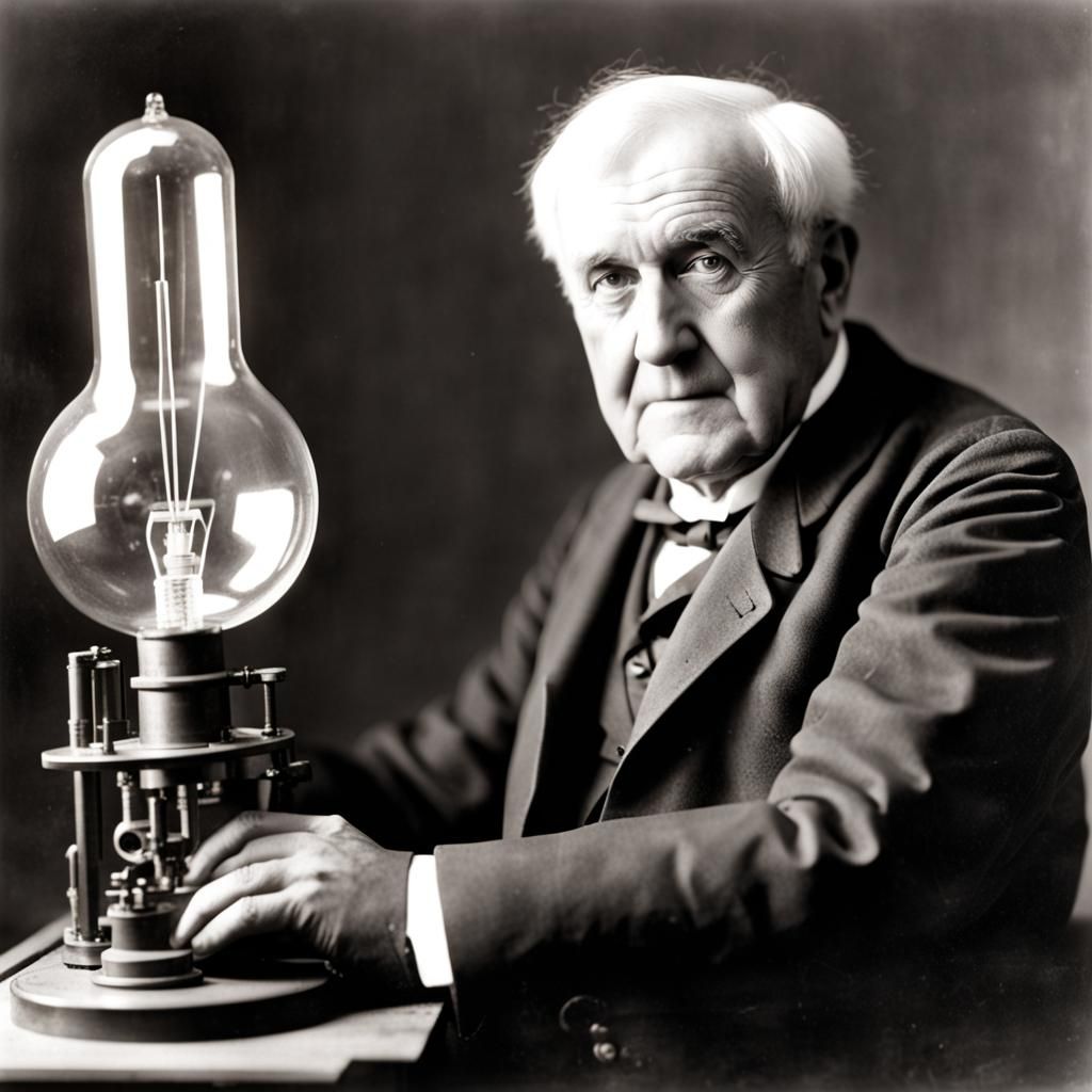 Thomas Edison with his invention - AI Generated Artwork - NightCafe Creator