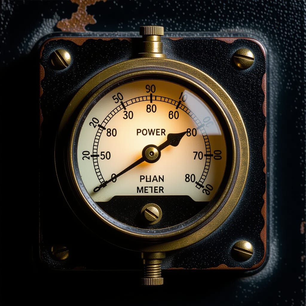 antique power meter on a black metal panel