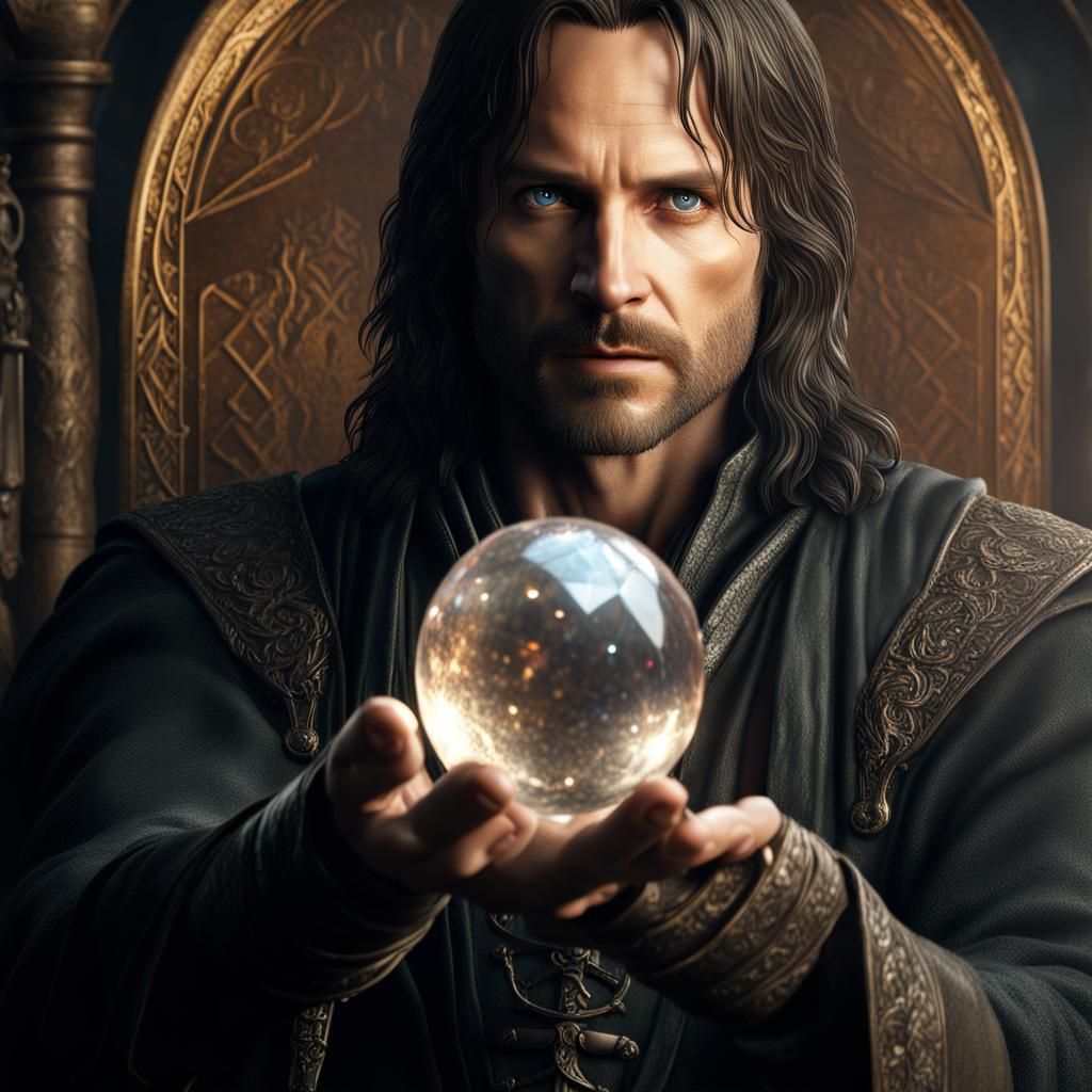 Aragorn Lord Of The Rings Holding The Palantir Crystal Ball High