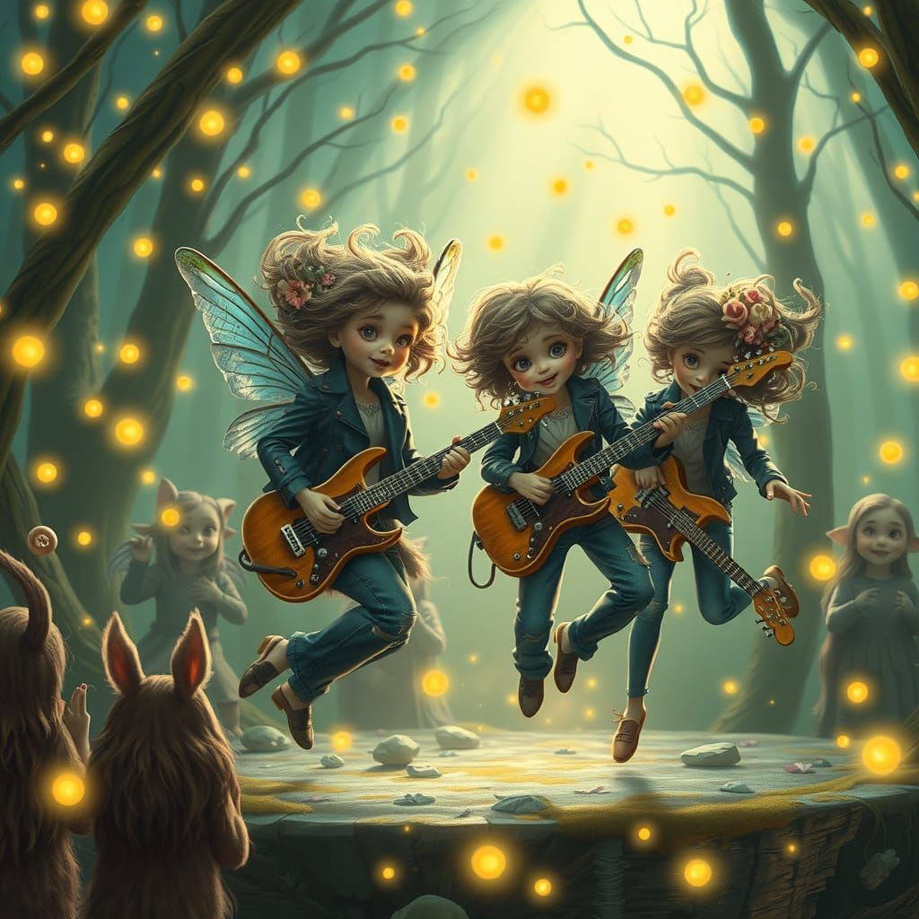 Rebellious Fairies Rocking in Mystical Forest
